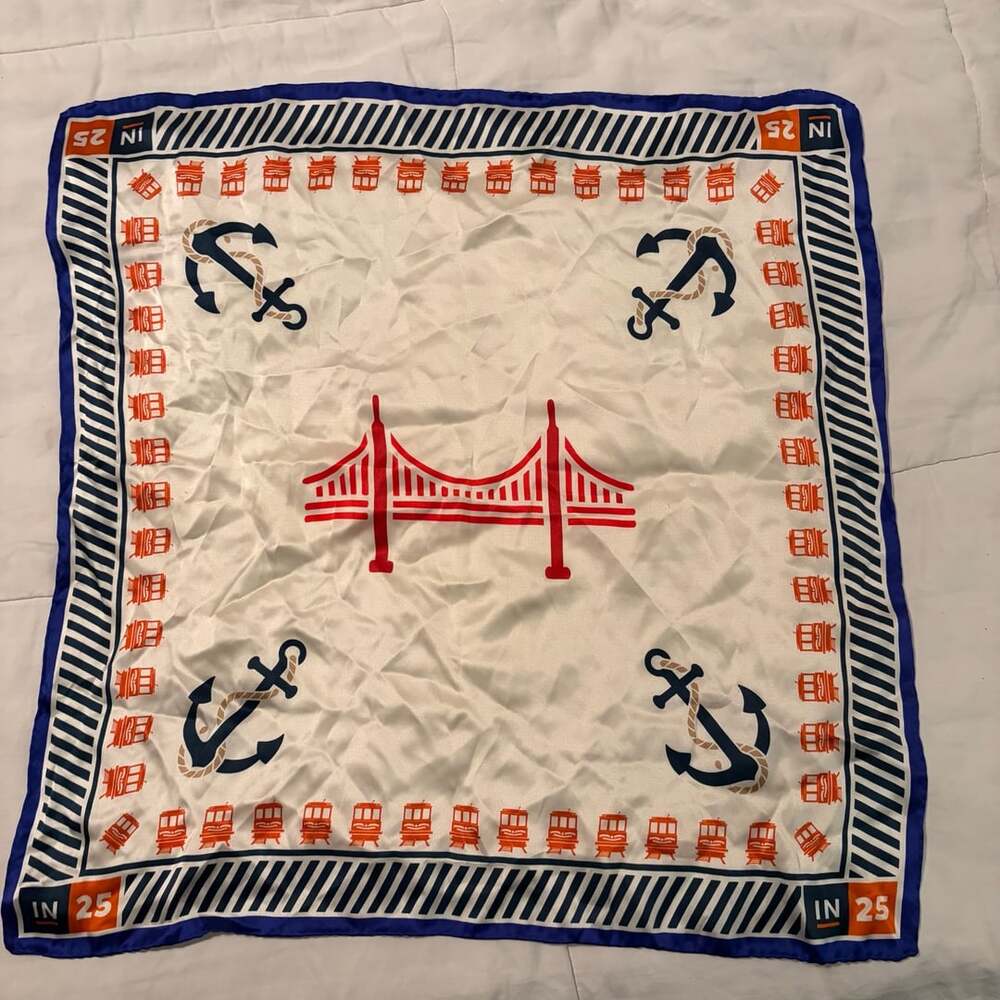 Vintage San Francisco Golden Gate Bridge Nautical Silk Square Scarf